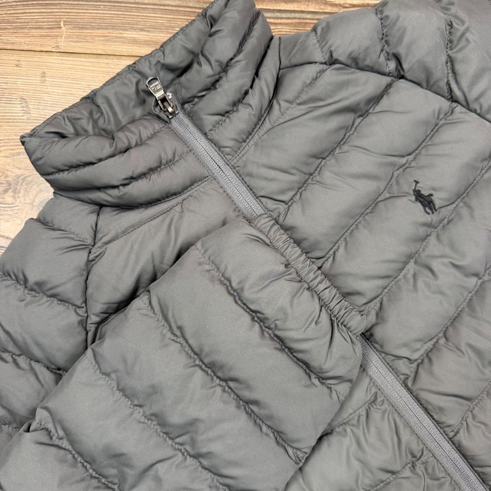 Polo Ralph Lauren Kids Size Large 14-16 Puffer Jacket Gray Quilted Full Zip
